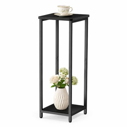 10" Wide Square Drink Table with Adjustable Feet - 2-Tier Small Side Table for Apartments, Balcony & Office | Space-Saving, Lightweight & Multi-Functional (Plants, Books, Drinks, Black) - color: Black, size: 2-Tier-10"wide