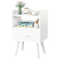 Yoobure Modern Nightstand with Drawer, Bedside Tables, Mid Century Nightstands with Open Storage Shelf, Wood Bedside Table, Small Night Stands for Bedrooms, 2-Tier Night Table - color: White