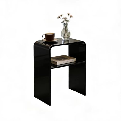 Acrylic 2-Tier End Table – 23.6”H Modern Nightstand with Shelf, Sturdy Bedside Storage for Bedroom, Living Room, Home Office, No Assembly Required (Black) - size: Black