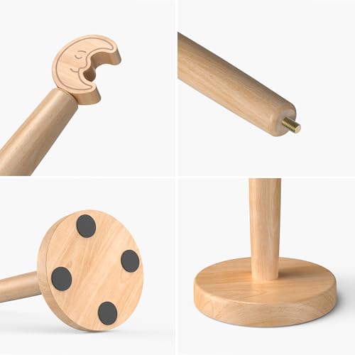 KitchLife Cute Wooden Paper Towel Holder Countertop - Solid Freestanding Paper Towel Dispenser Stand Organizer with Anti-Skid Base (Moon) - style: Moon
