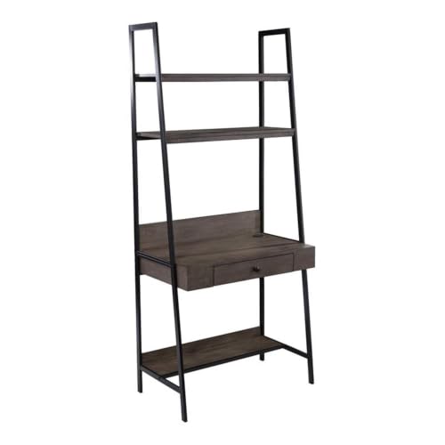 SEI Furniture - Lizvan Industrial Ladder Desk with Storage - Industrial Design, Grey Iron and Wood - Ideal for Home Office, Bedroom (HO1133637)