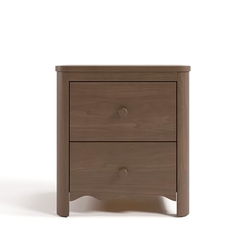 Storkcraft Casablanca 2 Drawer Nightstand, Hazelnut | GREENGUARD Gold Certified, Storage for Kids Bedroom, Premium Wood Nightstand with Iconic Wave Detailing and Rounded Posts - color: Hazelnut, style: Nightstand