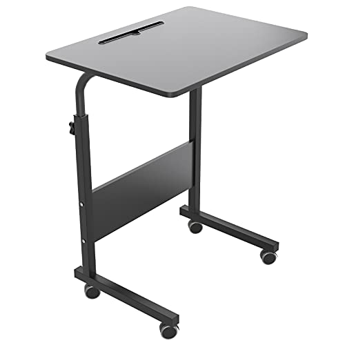 DlandHome Rolling Laptop Desk Stand Up Adjustable Mobile Laptop Desk, 23.6 Inches Medium Size Side Table, Movable w/Tablet Slot & Wheels, Portable Stand for Bed Sofa Black - color: Black#2, size: 23.6 Inch