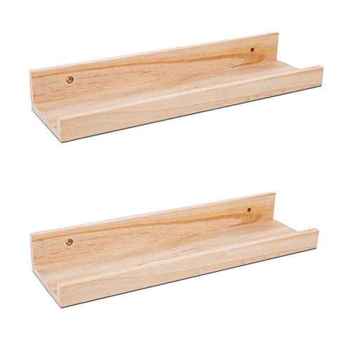 AZSKY Picture Ledge Shelf, Small Floating Shelves Set of 2, 16 Inches Nursery Book Shelves for Storage, Bookshelf Wall Mounted for Living Room Bedroom Decor Books Photo Frames,Natural - color: Natural, size: 16in set 2