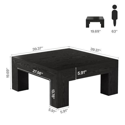 Tribesigns 39.4-Inch Square Coffee Table for Living Room, Farmhouse Accent Center Cocktail Table with Sturdy Wooden Legs, Easy Assembly, MDF, Black - color: Black