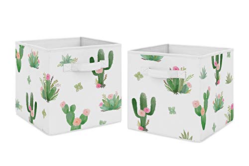 Sweet Jojo Designs Pink and Green Boho Watercolor Organizer Storage Bins for Cactus Floral Collection - Set of 2 - color: Cactus