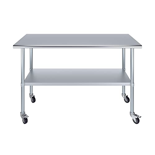 AmGood 60" Long x 24" Deep Stainless Steel Table with Casters - size: 60" Long x 24" Deep