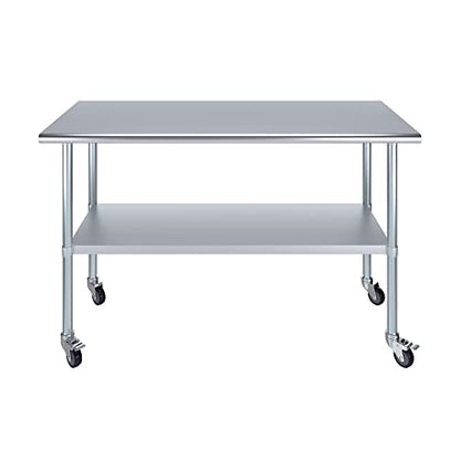 AmGood 60" Long x 24" Deep Stainless Steel Table with Casters - size: 60" Long x 24" Deep