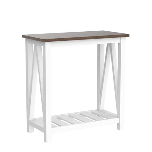 ChooChoo Farmhouse End Table Set of 2, Narrow Side Table with Shelf | Slim Bedside Table ,Small Spaces, Rustic Nightstand, Living Room, Bedroom,White - color: White, size: 2 Pack