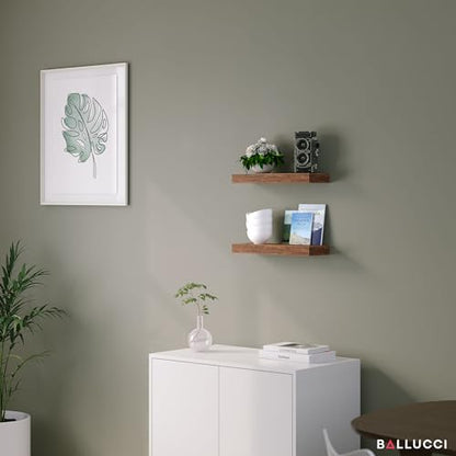 Ballucci Floating Shelves, 16" Wood Wall Shelf Set of 2, with Invisible Brackets for Bathroom, Living Room, Bedroom, Kitchen, Nursery, 6" Deep, Rustic Brown - color: Rustic Brown, size: 15.8 in (1.5)