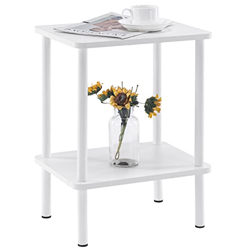 Apicizon 2 Tier End Table, Small Side Table with Solid Wood Legs, Boho Bedside Table with Storage Shelf, Nightstand for Small Spaces, Bedroom, Living Room, Entryway, Farmhouse, Easy Assembly, White - color: White, size: 1 Set, style: 2 Tier