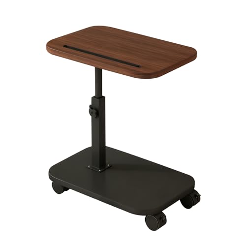 Adjustable Height TV Tray Table with Wheels, C Shaped End Side Table & Phone Tablet Slot, Swivel Snack Stand for Couch, Sofa, Bed,Living Room, Laptop Use in Small Spaces (Walnut) - color: Walnut