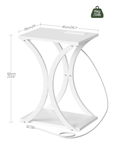 CHOEZON White End Table with Charging Station, 2-Tier Narrow Side Table, Nightstand with Storage Shelf, for Small Spaces, for Living Room, Bedroom, White TBZ20UWB - color: White