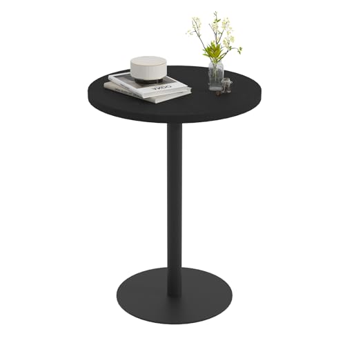 Round Side Table, C Shapde End Table for Sofa, Tv Trays Table, Small Snack Table with Metal Leg for Living Room, Bedroom, Bedside, Office (Black) - color: Black