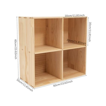 10 Cube Solid Wood Bookcase Organizer, 59" Long Floor Standing Bookshelf, Open Storage Display Cabinet for Living Room Bedroom Office Hallway Entryway (4 Cube) - size: 4 Cube