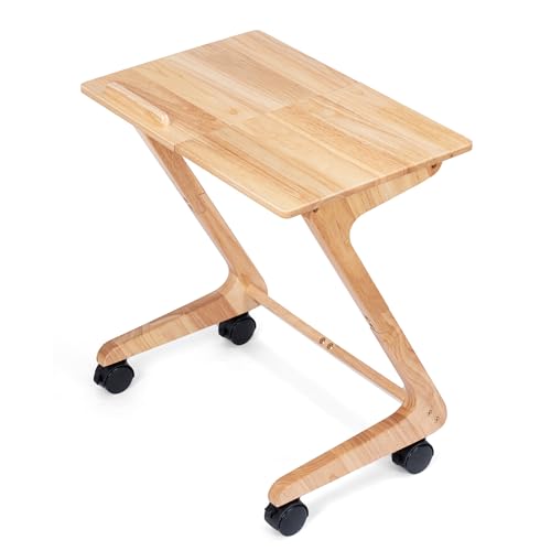 TV Tray Table, TV Dining Table with Casters for Small Spaces, Solid Wood End Table, Sofa Couch Side Table Removable Snack Tray for Coffee Bed Sofa Eating Writing Reading Living Room Bedroom - color: Natural