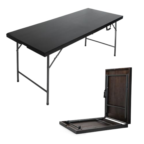 Sleekform 6 Ft Wooden Folding Banquet Table, 28 Inch, with Carry Handle | Portable, Sturdy & Lightweight, For Dinner, Conference or Picnic - color: Ebony, size: 71 x 28