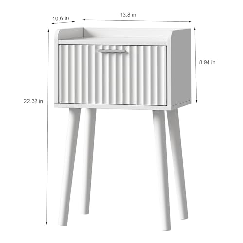 LAATOOREE Nightstand Set of 2, Small Bed Side Table with Fluted Door, End Table with Solid Wood Legs, Mid-Century Bedside Table for Bedroom Small Space - color: White, style: Fluted Style