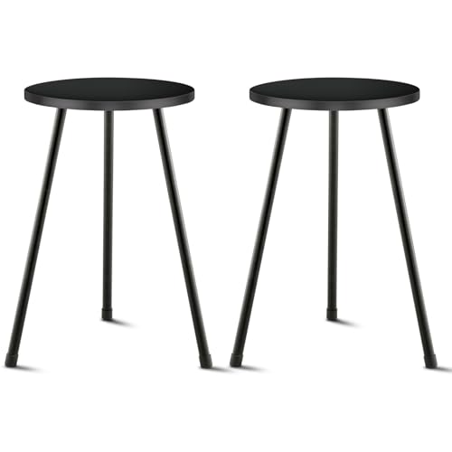 KINNARY Black Tall Plant Stand Indoor Set of 2, Mid Century Wood Plant Table for Flower Pots, Metal Plant Holder, Modern Home Decor Small Round Side End Table (11.8"x20") - color: Black 2pk 11.8"x20"