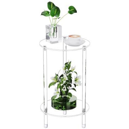 Clear Round Acrylic Side Table for Small Spaces, 11.81" L x 11.81" W x 19.82" H, 2 Tier Small Modern Drink End Table Nightstand, Minimalist Bedside Table for Living Room, Bedroom, Bathroom - size: 2 Tier 1-Pack (19.82"H)