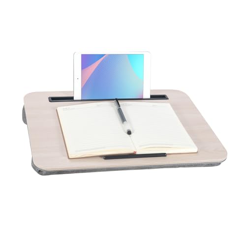 Portable Laptop Desk Fits Up to 16“ Laptops, with Tablet Slot, Built-in Cushion, Great for Home & Office,Lap Desk for Laptop,Lap Desk with Cushion (Light Wood, Medium) - color: Light Wood, size: Medium