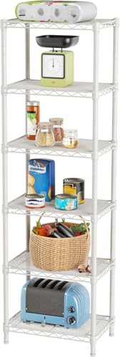SINGAYE Metal Shelves Wire Shelving Storage Standing Adjustable Shelf Unit | 6 Tier Mesh Units Shelf for Kitchen Laundry Bathroom Closet Organizers Pantry Narrow Home Rack 10" D x 16" W x 63" H White - color: White, size: 6 Tier 10" D x 16" W x 63" H