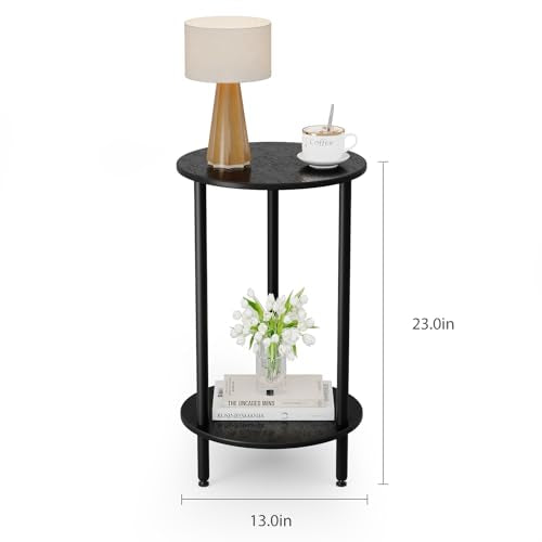 Small Round Side Table, Black Round End Table, 2-Tier Modern Accent/Bedside Table for Living Room-Black - color: Black, size: 1PC