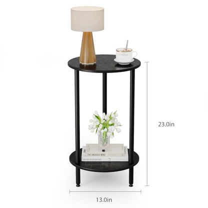 Small Round Side Table, Black Round End Table, 2-Tier Modern Accent/Bedside Table for Living Room-Black - color: Black, size: 1PC