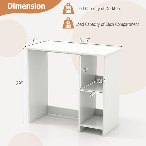 Giantex White Small Desk for Bedroom, 31.5 Inch Home Office Computer Desk with Shelves, Space Saving Study Writing Desk, Modern Simple Laptop Desk for Small Spaces, White - color: White