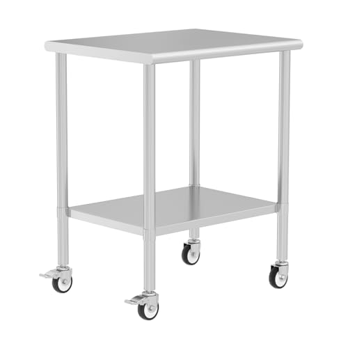 Stainless Steel Table with Wheels 24" x 30" Utility Worktable with Adjustable Undershelf for Commercial Kitchen, Garage, Restaurant - color: W/ Wheel, size: 24x30 Inch