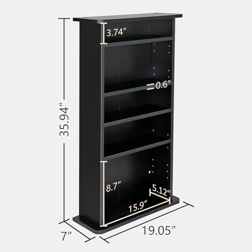 ZENY Multimedia Storage Cabinet DVD Rack Book Shelf Organizer Stand Audio Media Tower, 36" X 19" X 7" Black