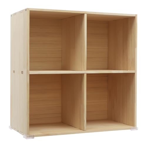 4-Cube Solid Wood Bookshelf, 2-Tier Storage Organizer Semi-Open Floor Display Shelf Closet Cabinet for Home Office Library School, 12" D x 24" W x 24" H - size: 4-Cube