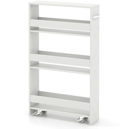 SlickBlue Rolling Serving Cart Narrow with Open Shelves for Kitchen Bathroom Living Room - color: Off White