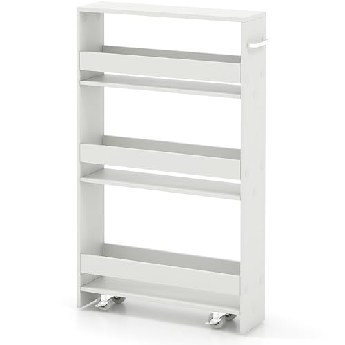 SlickBlue Rolling Serving Cart Narrow with Open Shelves for Kitchen Bathroom Living Room - color: Off White