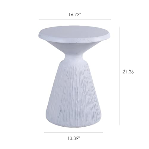 Aqua Grey Textured Pedestal Side Table, Modern Round Speckled Accent End Table with Vertical Grain Conical Base, Small Drink Nightstand for Living Room Bedroom Small Home Decor