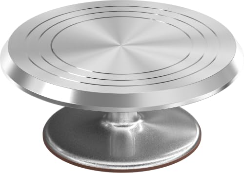12 Inch Silver Aluminum Alloy Revolving Cake Stand – Rotating Cake Turntable for Cake Decorating, Baking, and Cake Decorating Supplies - color: Silver
