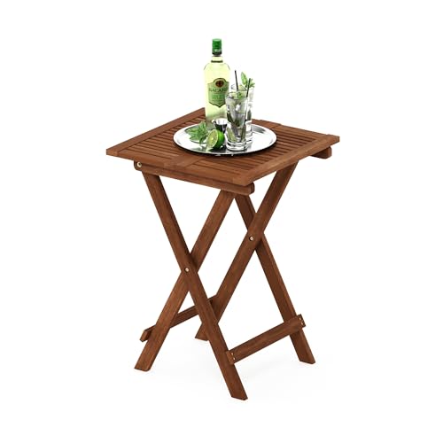 Furinno TIOMAN Folding Outdoor Side Table, Patio End Table, Portable Wood Coffee Table for Balcony, Garden, Porch, Teak Oil Finish, Light Wood - size: 20.1"D x 20.1"W