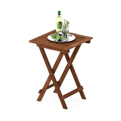 Furinno TIOMAN Folding Outdoor Side Table, Patio End Table, Portable Wood Coffee Table for Balcony, Garden, Porch, Teak Oil Finish, Light Wood - size: 20.1"D x 20.1"W
