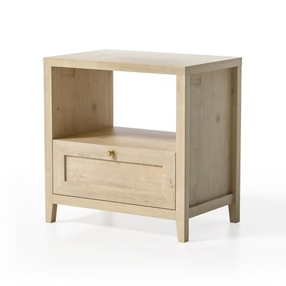 EYYTHUNG Wooden Nightstands with Drawer Modern 24" Wide End Table Night Stand Large Farmhouse Bedside Table with Open Shelf Mid Century Night Stands for Sofa, Light Oak - color: Light Oak, size: 1 PC