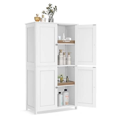 VASAGLE Floor Storage Cabinet, Shaker Cabinet with 2 Adjustable Shelves, 4 Doors, Tall Freestanding Organizer Unit, for Kitchen Bathroom Living Room, Cloud White UBBC553WH01S - color: Cloud White, size: 4 Doors（42.7"）