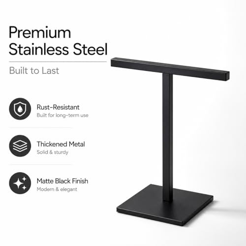 Bathroom Hand Towel Holder Stand，T-Shape Hand Towel Holder Stand SUS304 Stainless Steel for Bathroom，Kitchen or Vanity Countertop - color: Square Matte Black