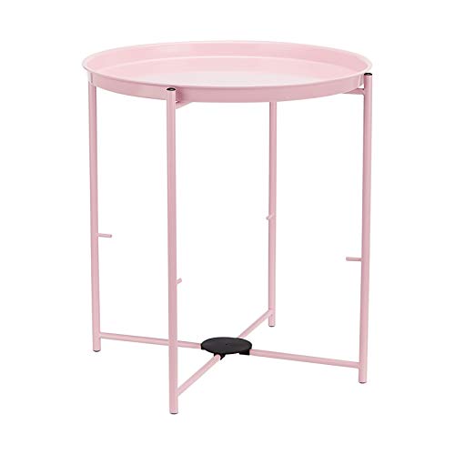 Amazon Basics Round End Table with Storage Bin, Easy Assembly, Bedroom Accent Table, 17.7"D x 17.7"W x 18.9"H, Dusty Pink | Side Table - color: Dusty Pink