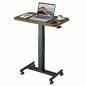 HUANUO Small Rolling Laptop Standing Desk, Height Adjustable Mobile T-Base Desk with Lockable Casters, Portable Sit-Stand Workstation for Bedside & Sofa, Walnut - color: Walnut