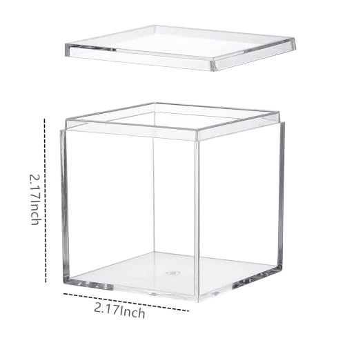 KissYou Small Acrylic Box Clear Square Cube 2 Packs Plastic Display Boxes with Lid Jewelry Storage Organize Containers - size: 2.17 x 2.17 x 2.17 Inch