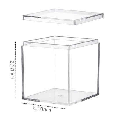 KissYou Small Acrylic Box Clear Square Cube 2 Packs Plastic Display Boxes with Lid Jewelry Storage Organize Containers - size: 2.17 x 2.17 x 2.17 Inch