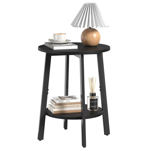 sthmec Side Table, Small Round End Table with Storage Shelf for Small Space, 2-Tier Black Bedside Table Sofa Couch Table, Round Accent Table Nighstands for Living Room, Bedroom, Black - color: Black