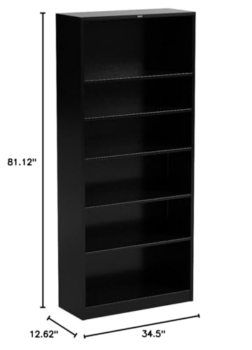HON Metal Bookcase, 6 Shelves, 34-1/2 W by 12-5/8 D by 81-1/8 H, Black - color: Black, size: 6 Shelves