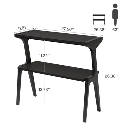 Tribesigns 2-Tier Solid Wood Side Table, Modern Black End Table with Storage Shelves, Tall Slim Side Table for Couch with Unique Legs, Long Bedside Table for Bedroom, Living Room - color: Black