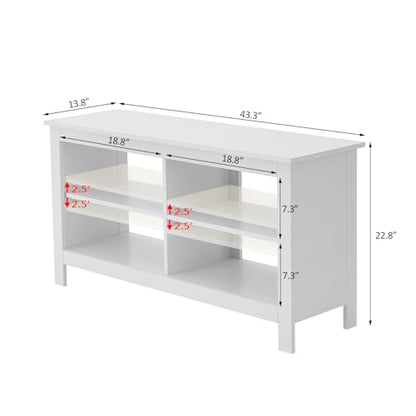 Gyger 43 Inches TV Stand,Mid Century Modern Entertainment Center with 4 Open Shelves Farmhouse TV Media Console Table for Living Room,Bedroom,Television Stand up to 50 Inches(White) - color: White