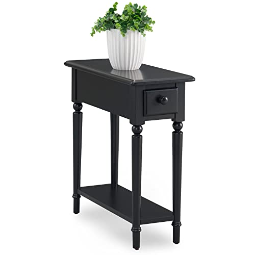 Coastal Solid Wood Narrow End Table with Drawer, Swan Black, Perfect for Living Rooms, Bedrooms, and Offices – Leick Home, 20017-BK - color: Swan Black